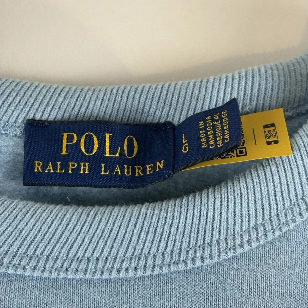 Polo Ralph‎ Lauren Sweatshirt Youth Large Blue Logo Pullover Women's Small Boxy